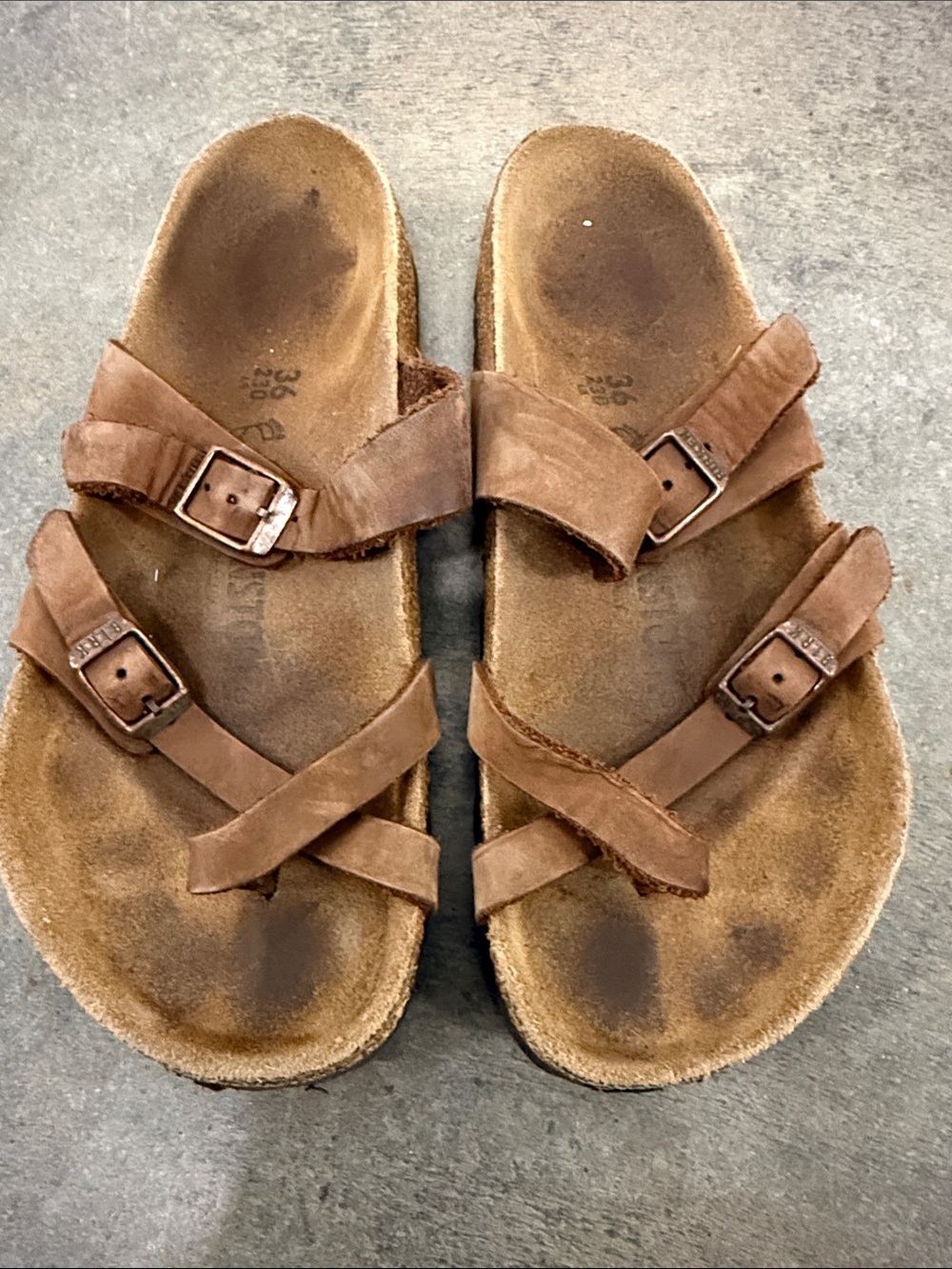 Birkenstock Brown Leather Double Buckle Crossover Sandals